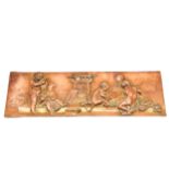 Antique Decorative copper plaque (with bronze back) decorated with putti entitled Doctrina
