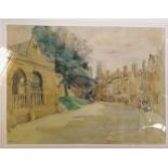 Framed original watercolour of a street scene signed R Turner - frame 55cm x 65cm