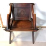 Oak Glastonbury Alpha & Omega chair - 63cm long x 78cm high x 47cm in deep ~ in overall good used