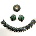 D'Orlan blue & green enamel bracelet (17cm) / brooch / pair of earrings - SOLD ON BEHALF OF THE