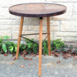 Vintage circular bakelite topped cricket table with metal supports to the legs 60cm diameter x