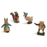 1950's Timpo cold painted Beatrix Potter set of 4 lead figures ~ Peter Rabbit, Jeremy Fisher, Jemima