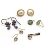 3 x pairs of 9ct gold earrings (total weight 3.3g) t/w pair of silver amethyst/enamel/haematite