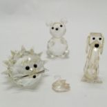 4 x Swarovski ornaments - dog, bear, hedgehog ~ no obvious damage t/w small swan (chipped wings) -
