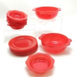 14 x vintage Pyrex red sprayware glass - 6 side plates, 6 bowls & 2 larger serving bowls ~ no