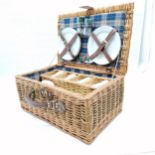 Wicker picnic hamper with fittings 47cm x 30cm x 22cm high- in good condition