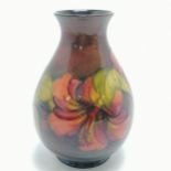 Moorcroft flambe (?) hibiscus pattern vase - 21cm high & no obvious damage