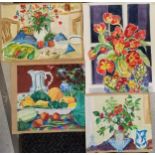 Unframed still life of assorted vegetables 55 cm wide x 55 cm high, signed Giltsoff, another