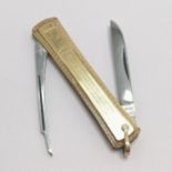 Penknife with 10ct gold filled panel detail by Empire stainless - closed 6cm & has slight dent to