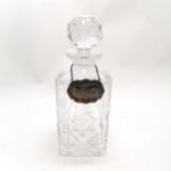 Cut glass decanter with silver hallmarked brandy label-in good used condition