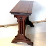 Ecclesiastical influenced carved oak side table with triple arch decorated support - 76cm high x