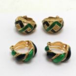 2 pairs of David Hill gold tone blue / green enamel clip-on earrings