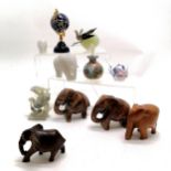 6 x elephants inc wooden & stone, hardstone fruit etc