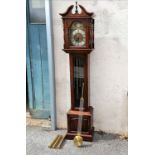 Reproduction grandfather clock with brass dial, weights and pendulum 187cm high x 25cm deep x 41cm