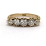 Antique 18ct marked gold 5 stone diamond ring (largest stone approx 4mm diameter) - size N½ & 3.5g