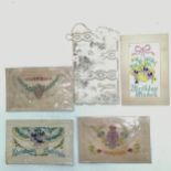 5 x WWI silk postcards, embossed King Edward VII postcard & 3 x antique greetings cards