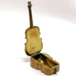 Novelty musical instrument brass postage stamps box in the form of a cello - 14.5cm long & has