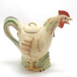 Clarice Cliff rooster teapot - 19cm high ~ paint loss to 1 claw, slight a/f to top of beak otherwise