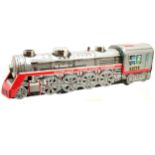 Vintage Japanese tin plate battery operated Overland Choo-Choo Express 5322 train, 34.5 cm long x 10