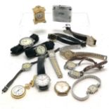 Qty of mechanical & quartz wristwatches t/w a fob watch, lighter & miniature clock