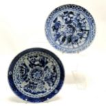 2 antique 19thc or earlier Chinese blue and white patterned plates 19.5cm diameter- both have