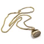 9ct hallmarked gold 42cm neckchain with antique yellow metal seal fob pendant with white agate