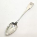 1806 Dublin silver basting spoon with armourial crest by Samuel Neville - 33cm & 135g & in good
