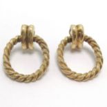 Pair of 14ct marked gold clip-on earrings with rope detail to loop - 28.5g