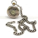 Antique silver half hunter fob watch (32mm case & for spares/repairs) on a long 40cm albert silver