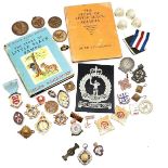 Collection of assorted badges, cap badges, patches etc to include a silver 1933 snooker medal,