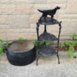 Cast iron 3 tier pot stand 30 cm wide x 68 cm height, cast iron cooking pot no lid 46 cm wide x 25