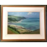 Barry Watkin Framed Pastel, Porlock Bay from Huntstone Point. Picture 52 cm wide x 36 cm high