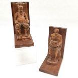 Pair of Ouro (Espana) carved wooden seated figures as bookends - 16.5cm high x 13cm wide (each)