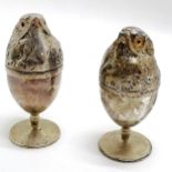 Pair of novelty silver plated egg coddlers in the form of 2 chicks with glass eyes - 11cm high