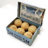 1942 Spencer Moulton boxed set of 6 tennis balls (in used condition) - box 20cm x 14cm x 7cm &