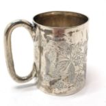 1859 silver christening mug with engraved detail & vacant cartouche by Atkin Brothers - 7cm high &