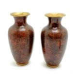 Pair of Oriental brown grounded cloisonne vases - 20cm high & no obvious damage