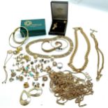 Qty of mostly gold tone jewellery inc 18ct rolled gold plated RGP bangle, neckchains, earrings (some