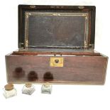 Antique rosewood brass mounted with strung inlayed detailed writing box with a leather insert to