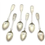 1863 Exeter silver set of 6 x fiddle pattern teaspoons by James and Josiah Williams & Co - 14.