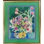 Framed contemporary watercolour of tulips 'A Lot Of Spring' signed Giltsoff by Natalie Giltsoff,