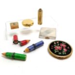 Sydney Weston lipstick holder, Estee Lauder compact, 3 x novelty pencil shaped trinket boxes etc