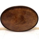 Antique mahogany Galleried oval drinks tray, with green baize backing. 68 cm length, 50 cm wide, 3