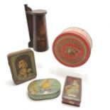 Advertising tins - William Crawford tankard shaped, Cadbury Bournville, Sharp's toffee, Macfarlane