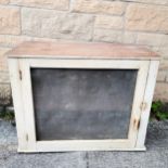 Antique pine meat safe with cream paint finish - 67cm x 36cm x 50cm high