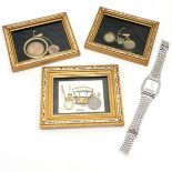 Casio AQ-307 quartz watch t/w 3 x framed coin / watch parts pictures (1 a/f)