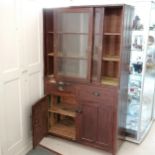 Antique painted pine Kitchen/ Pantry cupboard, the top having 2 sliding glazed doors, the base