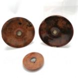 3 x Chinese lacquered wood geomantic compasses - largest 17.5cm diameter ~ 1 missing needle and