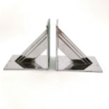 Pair of Art Deco chrome bookends with stepped detail and faux shagreen to the base - 10.5cm high &