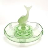 Art Deco green glass flower centrepiece with fish detail - 29cm diameter - tiny chip to end of